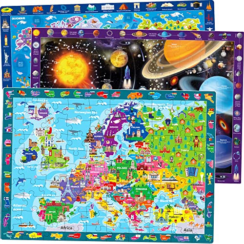 Quokka Puzzle 100 Piezas Niños 4 5 6 Años – Set de 3 Puzzles Mapa Mundi 6 7 Años –...